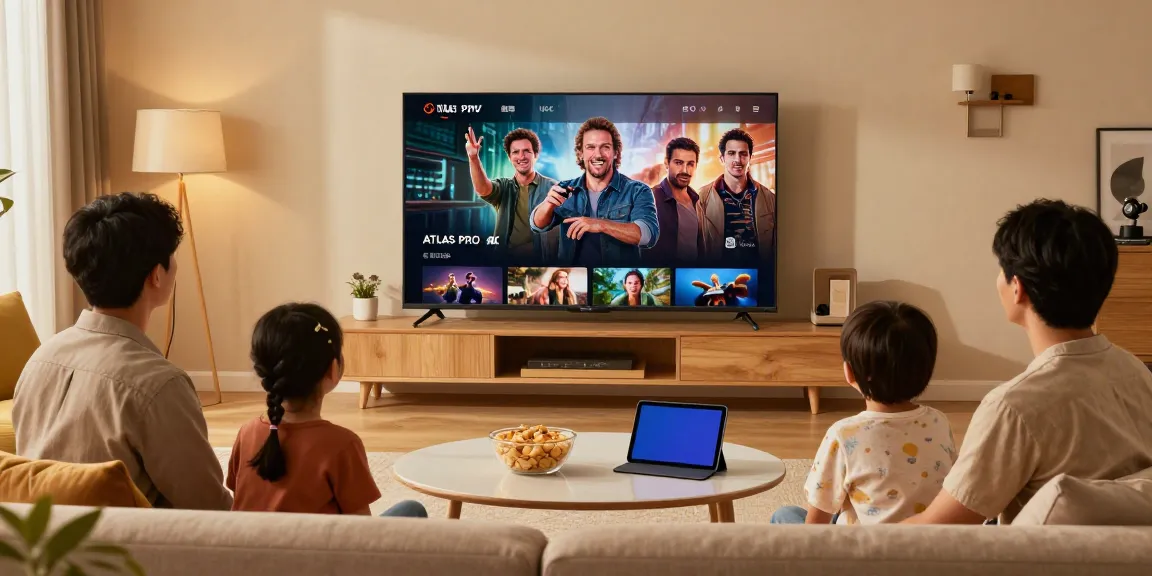 Profitez d'Atlas Pro IPTV en famille dans un salon moderne et accueillant.