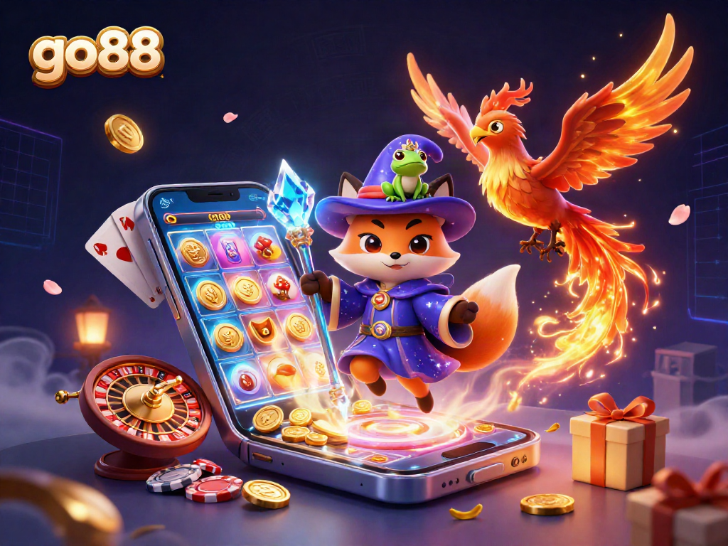 Play exciting games at go88 with vibrant characters, golden coins, and rich casino elements.