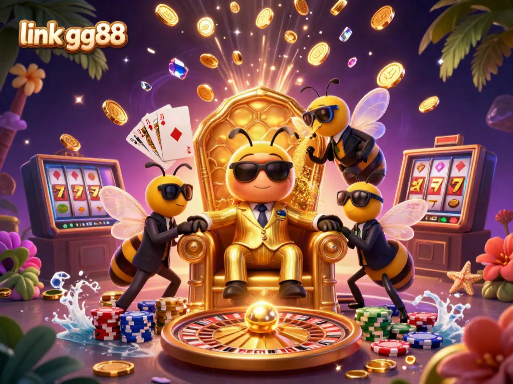 Exciting scene showcasing the link gg88 with a mob boss bee and gambling elements in a vibrant casino setting.